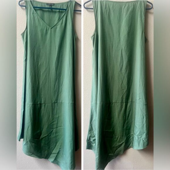 Eileen Fisher Sandwashed Tencel Asymmetrical Shift Dress in Nori Green Size XS - Picture 2 of 7